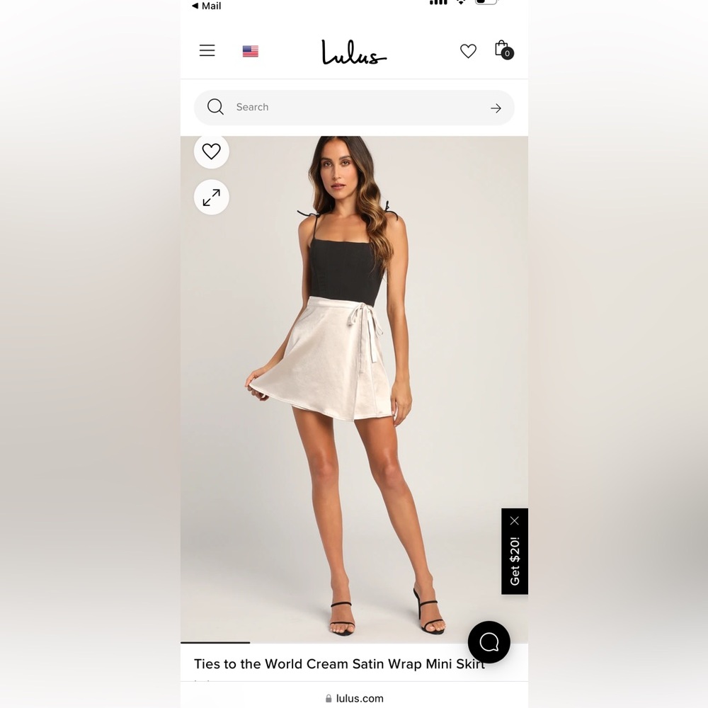 White cream satin wrap mini skirt